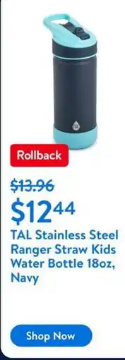 Walmart TAL Stainless Steel Ranger Straw Kids Water Bottle 18oz, Navy offer