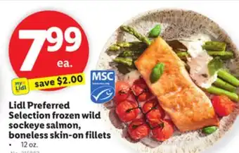 Lidl Lidl Preferred Selection frozen wild sockeye salmon, boneless skin-on fillets offer
