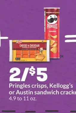 Hy-Vee Pringles crisps, Kellogg's or Austin sandwich crackers offer