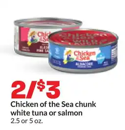 Hy-Vee Chicken of the Sea chunk white tuna or salmon offer