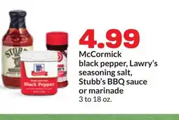 Hy-Vee McCormick black pepper, Lawry's seasoning salt, Stubb's BBQ sauce or marinade offer