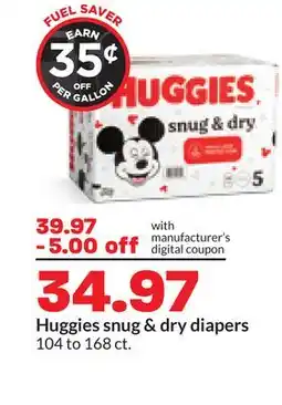 Hy-Vee Huggies snug & dry diapers offer