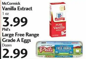 Sunset Foods McCormick Vanilla Extract Or Phil's Large Free Range Grade A Eggs offer