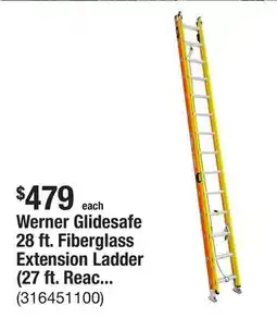 The Home Depot Werner Glidesafe 28 ft. Fiberglass Extension Ladder (27 ft. Reach Height) with 300 lb. Load Capacity Type IA Duty Rating offer