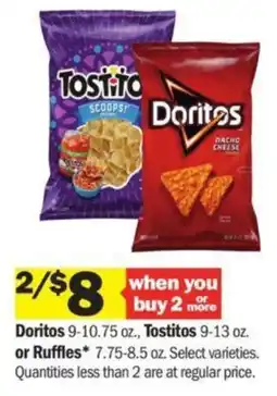 Meijer Doritos 9-10.75 oz., Tostitos 9-13 oz. or Ruffles 7.75-8.5 oz. offer