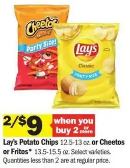 Meijer Lay's Potato Chips 12.5-13 oz. or Cheetos or Fritos* 13.5-15.5 oz. Select varieties. offer