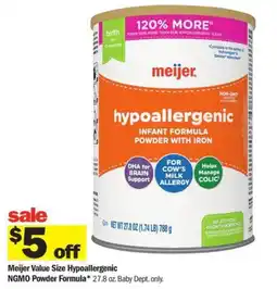 Meijer Meijer Value Size Hypoallergenic NGMO Powder Formula* 27.8 oz. Baby Dept. only. offer