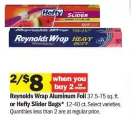 Meijer Reynolds Wrap Aluminum Foil 37.5-75 sq. ft. or Hefty Slider Bags 12-40 ct offer