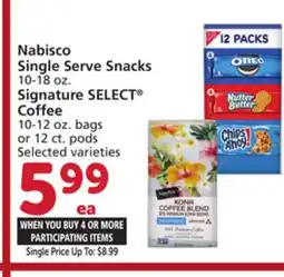 Vons Nabisco Single Serve Snacks 10-18 oz. Signature SELECT Coffee 10-12 oz. bags or 12 ct. pods offer