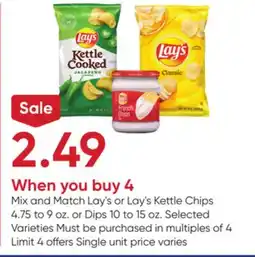 Lay's or Lay's Kettle Chips 4.75 to 9 oz. or Dips 10 to 15 oz