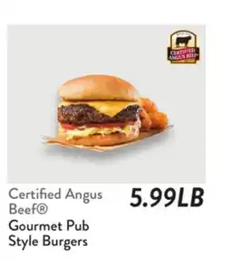 Fresh Thyme Certified Angus Beef Gourmet Pub Style Burgers offer