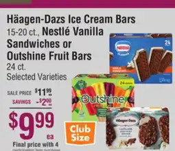 Smart & Final Häagen-Dazs Ice Cream Bars 15-20 ct., Nestlé Vanilla Sandwiches or Outshine Fruit Bars 24 ct offer