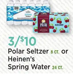Heinen's Polar Seltzer 8 CT. or Heinen's Spring Water 24 CT offer
