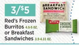 Heinen's Red's Frozen Burritos 4.5-5 OZ. or Breakfast Sandwiches 3.9-4.31 OZ offer