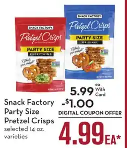 Mariano's Snack Factory Party Size Pretzel Crisps offer
