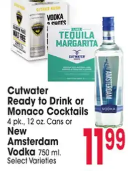 Jewel-Osco Cutwater Ready to Drink or Monaco Cocktails 4 pk., 12 oz. Cans or New Amsterdam Vodka 750 ml offer