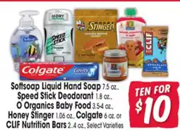 Jewel-Osco Softsoap Liquid Hand Soap 7.5 oz., Speed Stick Deodorant 1.8 oz., O Organics Baby Food 3.5-4 oz., Honey Stinger 1.06 oz., Col offer