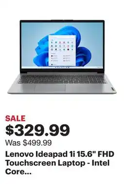 Best Buy Lenovo Ideapad 1i 15.6 FHD Touchscreen Laptop - Intel Core i3-1215U with 8GB Memory - Intel UHD Graphics - 256GB SSD - Cloud offer