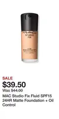 Ulta Beauty MAC Studio Fix Fluid SPF15 24HR Matte Foundation + Oil Control offer