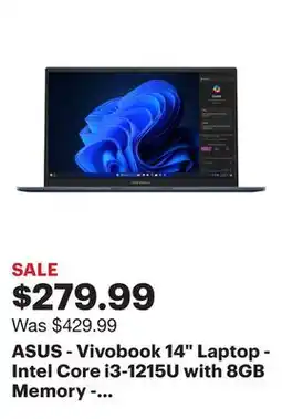 Best Buy ASUS - Vivobook 14 Laptop - Intel Core i3-1215U with 8GB Memory - 128GB SSD - Quiet Blue offer