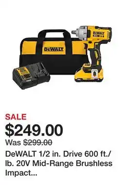 Tractor Supply Company DeWALT 1/2 in. Drive 600 ft./lb. 20V Mid-Range Brushless Impact Wrench Kit, DCF891Q1 offer