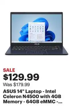Best Buy ASUS 14 Laptop - Intel Celeron N4500 with 4GB Memory - 64GB eMMC - Star Black offer