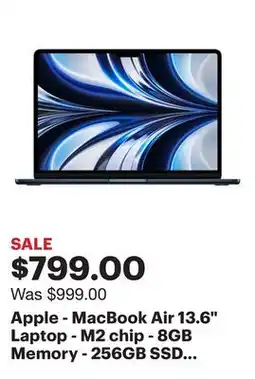Best Buy Apple - MacBook Air 13.6 Laptop - M2 chip - 8GB Memory - 256GB SSD - Midnight offer