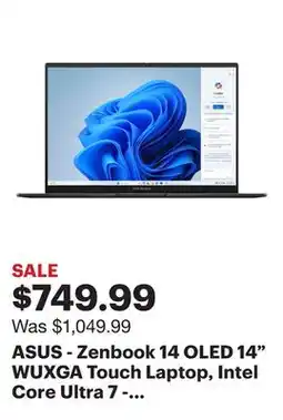 Best Buy ASUS - Zenbook 14 OLED 14 WUXGA Touch Laptop, Intel Core Ultra 7 - Intel Evo Edition - 16GB Memory - 1TB SSD - Jasper Gray offer