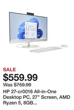 Office Depot HP 27-cr0016 All-in-One Desktop PC, 27 Screen, AMD Ryzen 5, 8GB Memory, 512GB Solid State Drive, Wi-Fi 6, Windows 11 offer