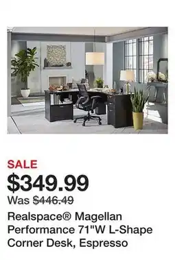 Office Depot Realspace Magellan Performance 71W L-Shape Corner Desk, Espresso offer