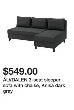 Ikea ÄLVDALEN 3-seat sleeper sofa with chaise, Knisa dark gray offer