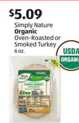 Aldi Simply Nature Organic Oven-Roasted or Smoked Turkey offer
