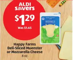 Aldi Happy Farms Deli-Sliced Muenster or Mozzarella Cheese offer