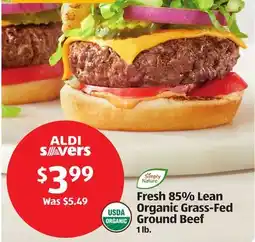 Aldi Fresh 85% Lean Organic Grass-Fed Ground Beef offer