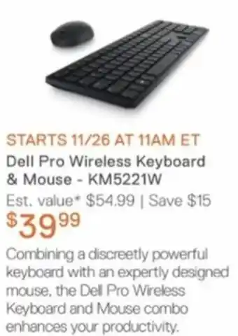 Dell Dell Pro Wireless Keyboard & Mouse- KM5221W offer