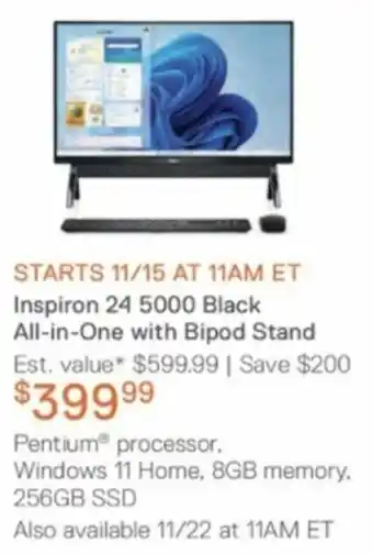 Dell Inspiron 24 5000 Black All-In-One With Bipod Stand offer