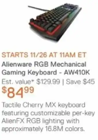 Dell Alienware RGB Mechanical Gaming Keyboard - AW410K offer