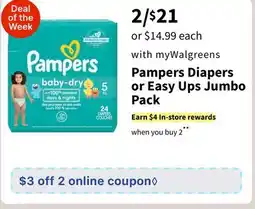 Walgreens Pampers Diapers or Easy Ups Jumbo Pack offer
