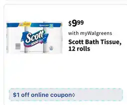 Walgreens Scott Bath Tissue, 12 rolls offer