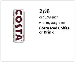 Walgreens Costa Iced Coﬀee or Drink offer