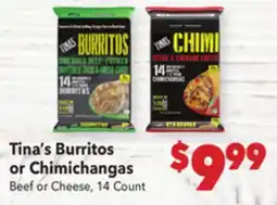 Vallarta Supermarkets Tina's Burritos or Chimichangas offer