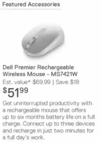 Dell Dell Premier Rechargeable Wireless Mouse-MS7421W offer