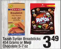 Super King Markets Tazah Syrian Breadsticks 454 Grams or Meiji Chocolate 5-7 oz offer