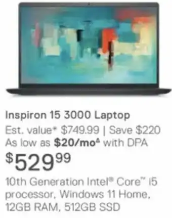Dell Inspiron 15 3000 Laptop 12Gb RAM , 512GB SSD offer