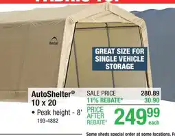 Menards ShelterLogic Peak AutoShelter 10' x 20' x 8' Sandstone Fabric Carport Shelter offer