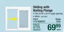Menards Performax 24W x 24H White Left Sliding Window with Nailing Flange offer