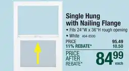 Menards Performax 24W x 36H White Vinyl Single-Hung Window with Nailing Flange offer