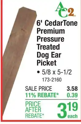 Menards AC2 1 x 6 x 6' CedarTone Premium Dog Ear Fence Picket offer