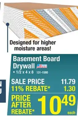 Menards 1/2 x 4 x 8 ToughRock Basement Board Drywall offer