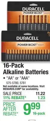 Menards Duracell Coppertop AA Alkaline Batteries - 16 pack offer